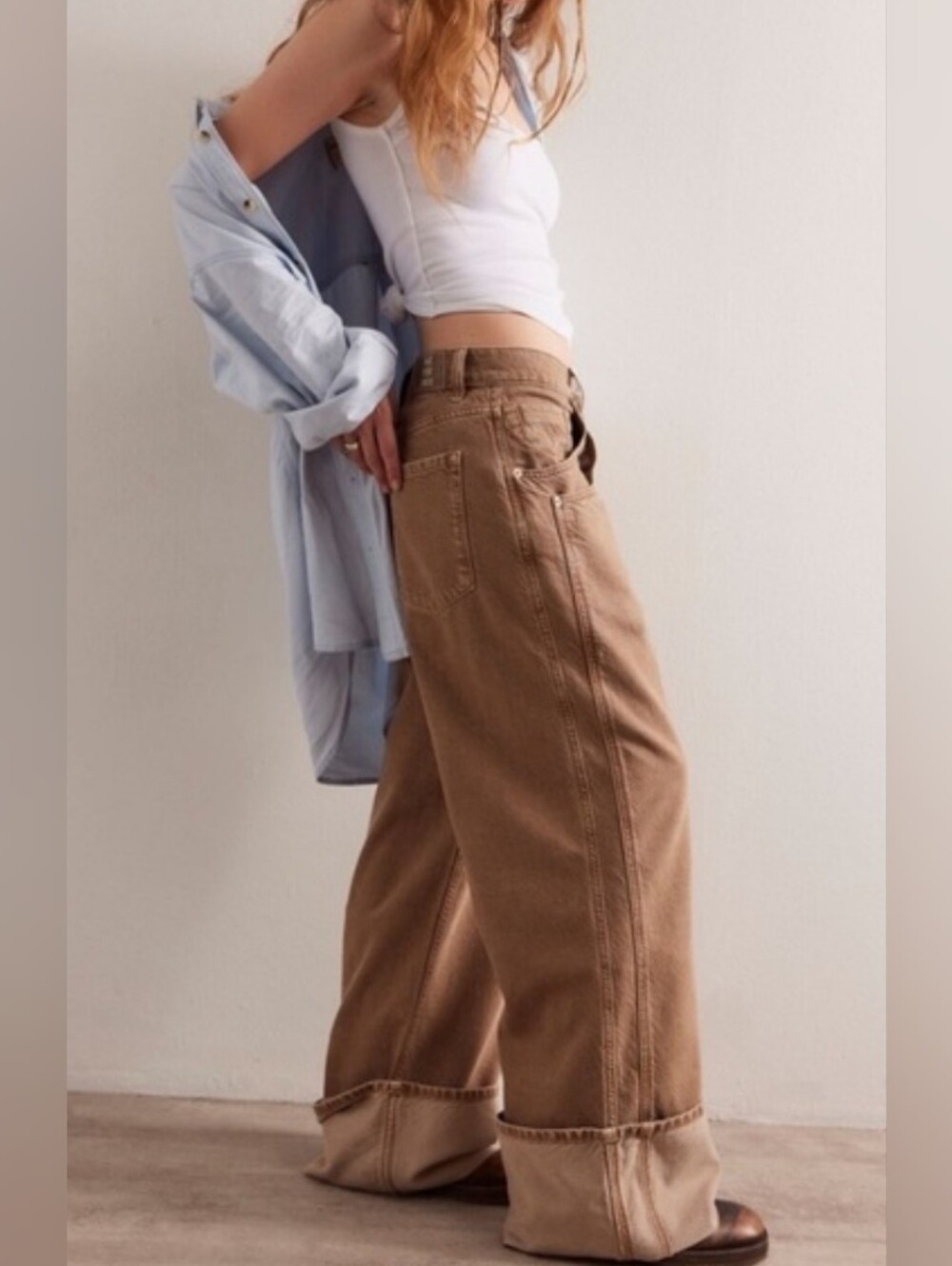 Free People We The Free Final Countdown Lowrise Cuffed Boyfriend Brown Jeans 26
